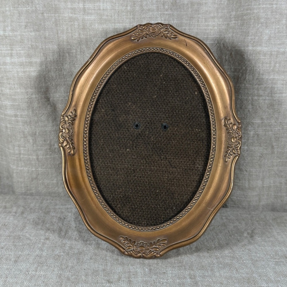 Vintage Ornate Oval Picture Frame, Antique Gold Tabletop Photo Frame